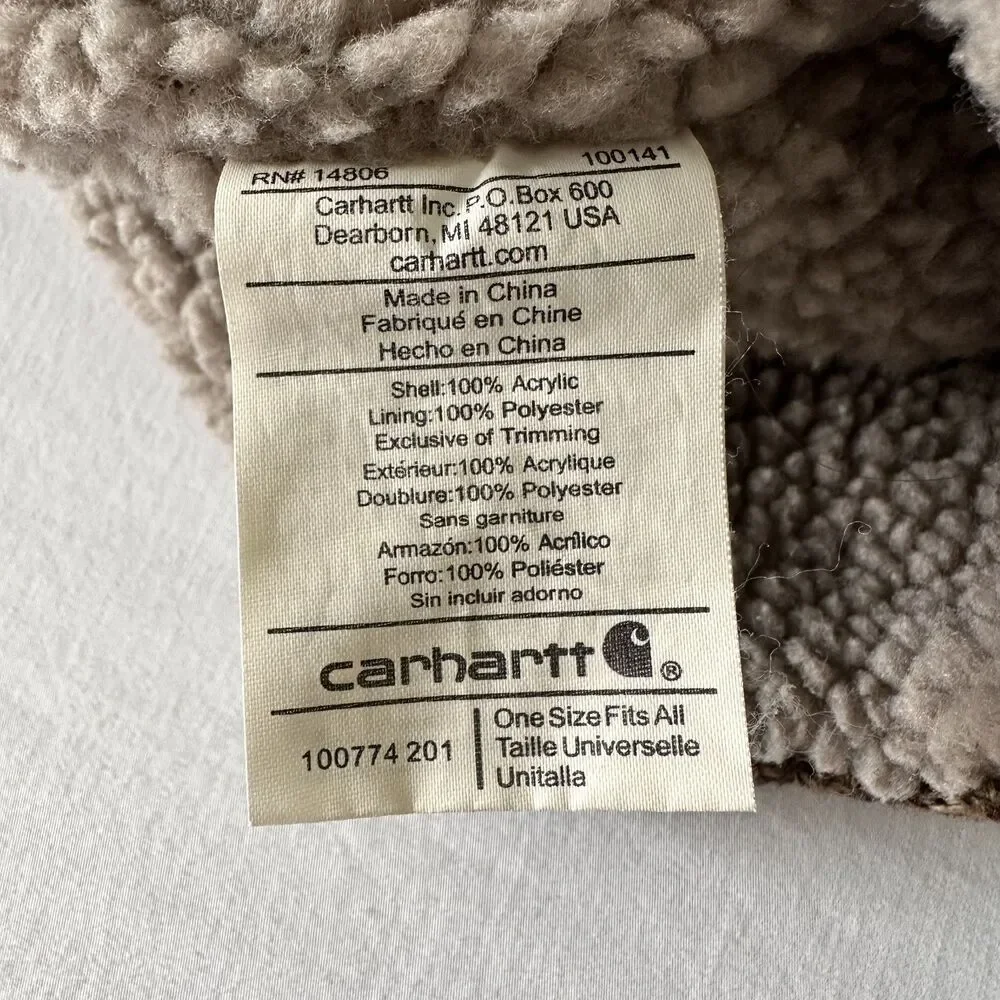 Carhartt Sherpa Lined Beanie Hat Brown Knit Winter Cap One Size Warm